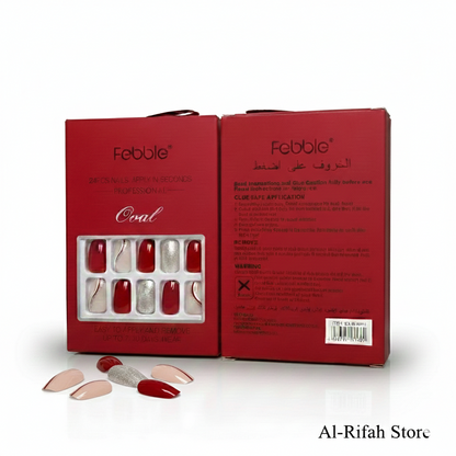 Febble - Classic Red with Gold Accent Press-On Nails (Original)