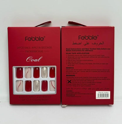 Febble - Classic Red with Gold Accent Press-On Nails (Original)