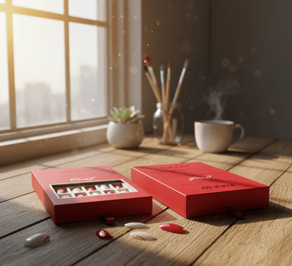 Febble - Classic Red with Gold Accent Press-On Nails (Original)